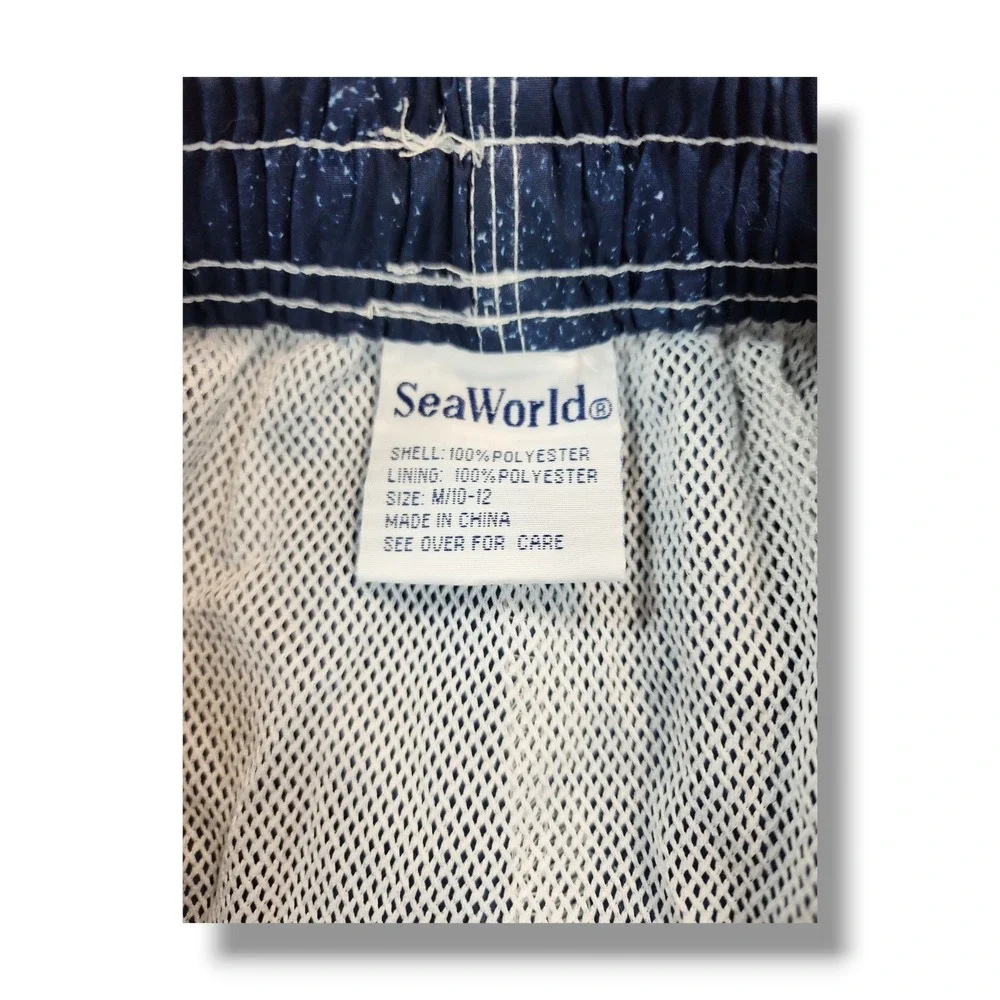 New Sea World Swim Trunks Shorts Navy‎ Blue & White Boy's Size M 10/12